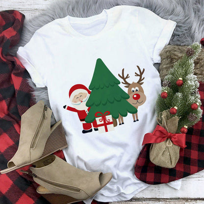 Christmas Movie Print Crew Neck T-shirt Women