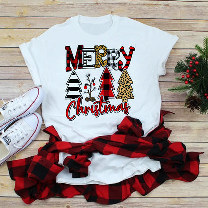 Foreign Trade Christmas Tree T-shirt Men And Women Red