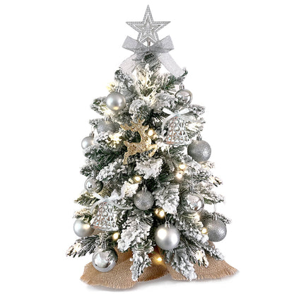 2ft Mini Christmas Tree With Light Artificial Small Tabletop Christmas Decoration With Flocked Snow, Exquisite Decor & Xmas Ornaments For Table Top For Home & Office