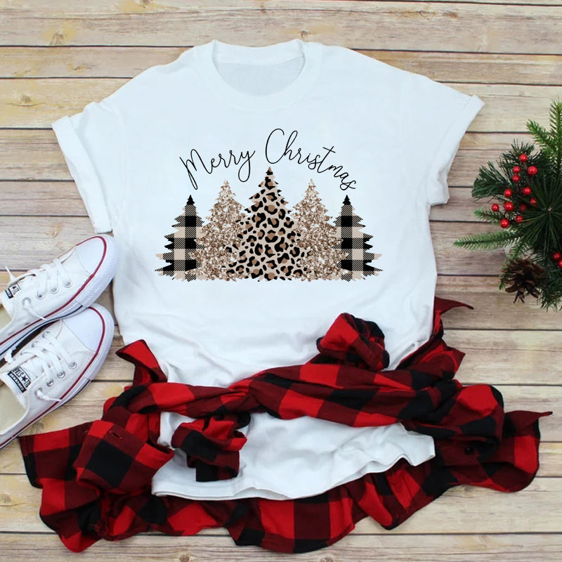 Foreign Trade Christmas Tree T-shirt Men And Women Red