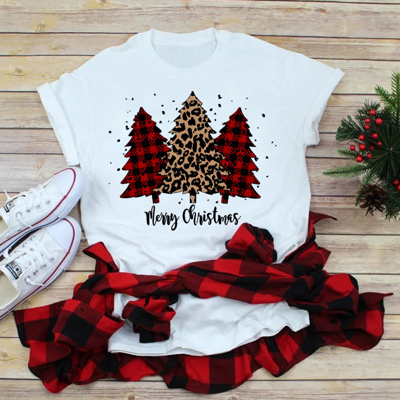 Foreign Trade Christmas Tree T-shirt Men And Women Red