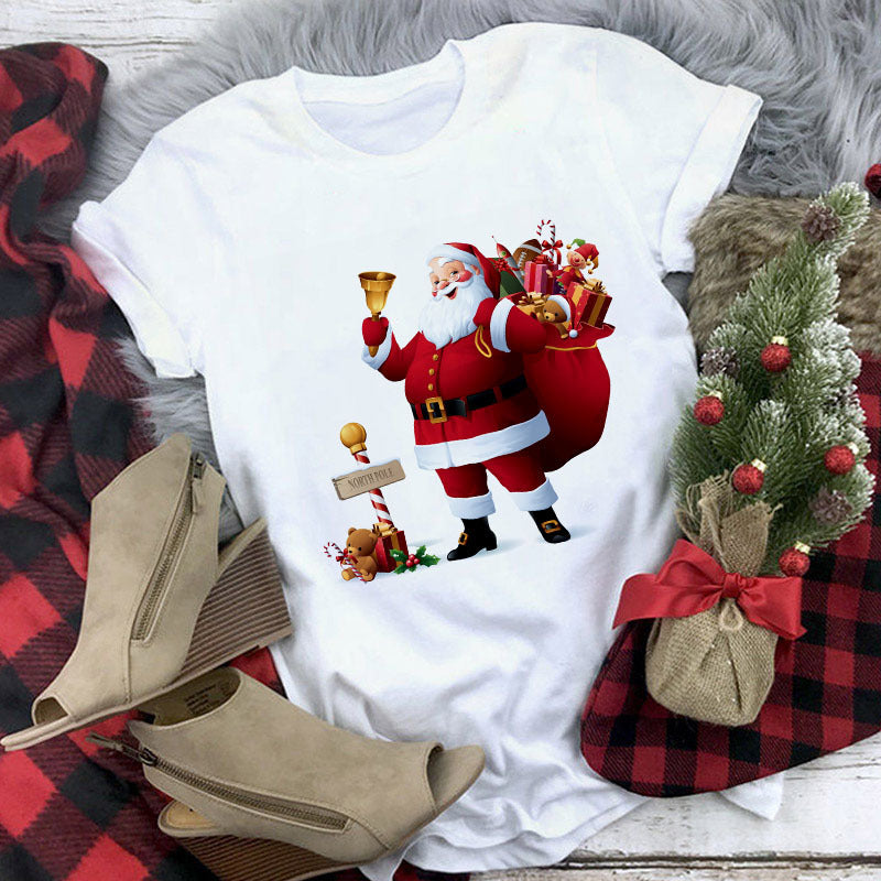 Christmas Cute Reindeer Print Short Sleeve T-shirt For Women