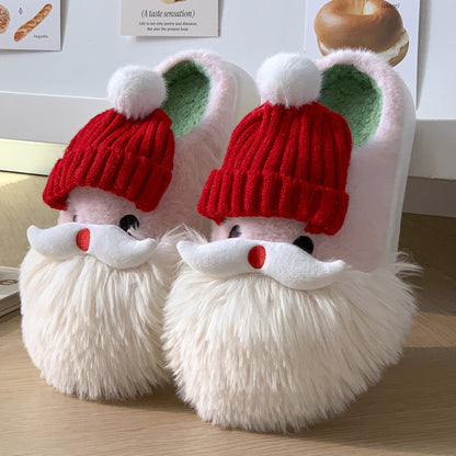 Cute Christmas Santa Claus Home Slippers Winter Warm Indoor Non-slip Floor Plush Shoes For Women