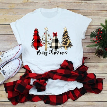 Foreign Trade Christmas Tree T-shirt Men And Women Red