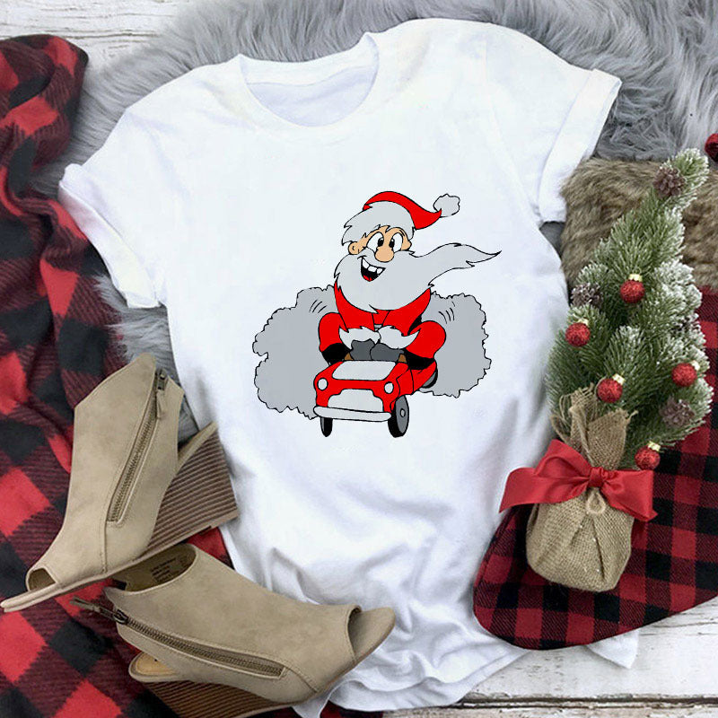 Christmas Cute Reindeer Print Short Sleeve T-shirt For Women