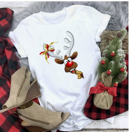 Christmas Deer Series Printed Casual T-shirt Women