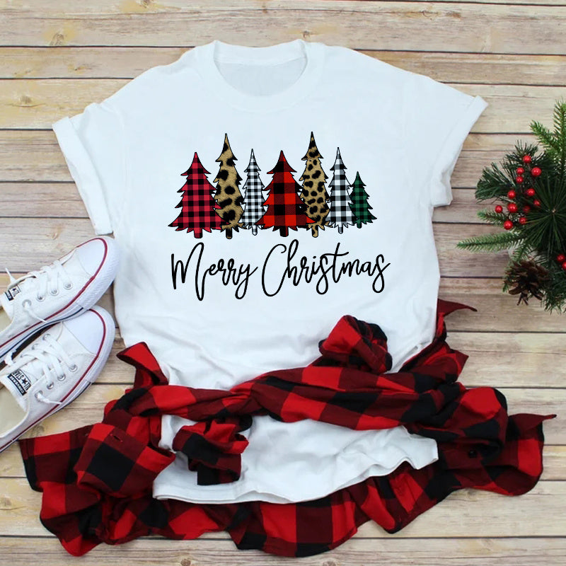 Foreign Trade Christmas Tree T-shirt Men And Women Red