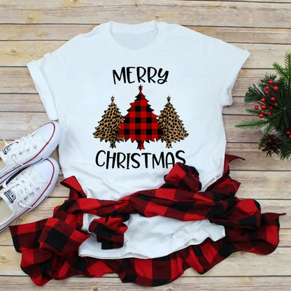 Foreign Trade Christmas Tree T-shirt Men And Women Red