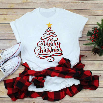 Foreign Trade Christmas Tree T-shirt Men And Women Red