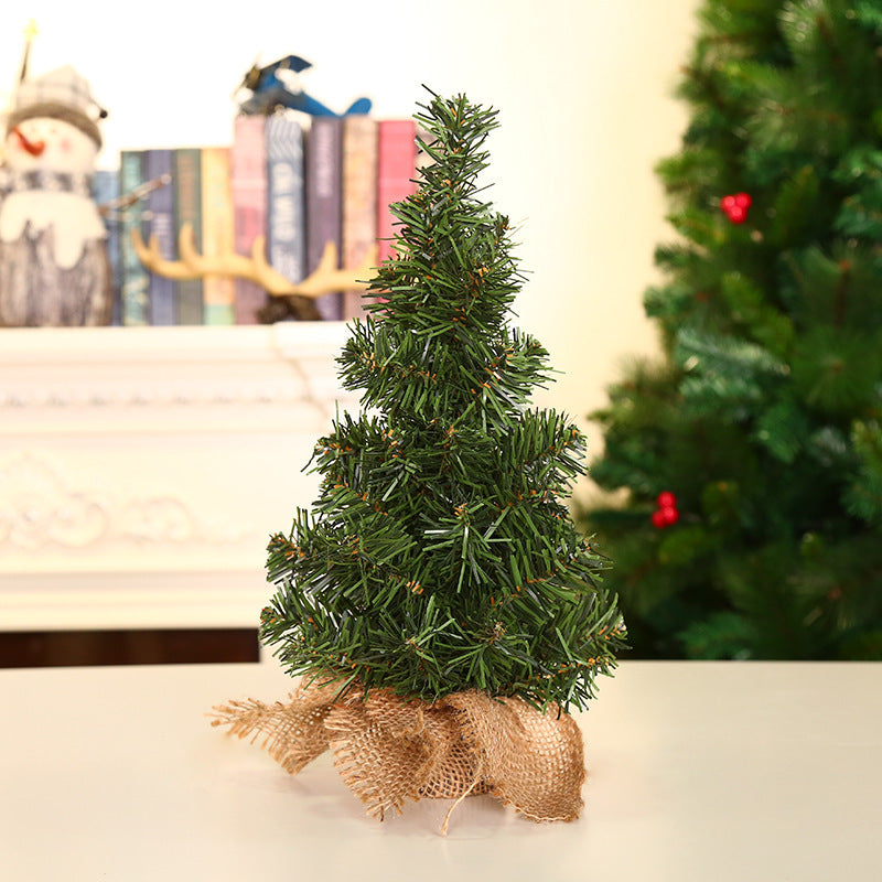 Christmas Tree 20cm Green Tree 30cm Mini Christmas Tree Linen Bottom Tree Christmas Festival Shopping Window Desktop Decoration