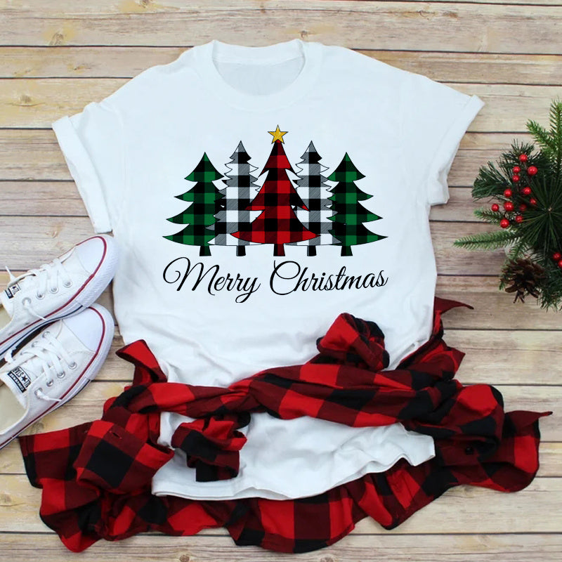 Foreign Trade Christmas Tree T-shirt Men And Women Red